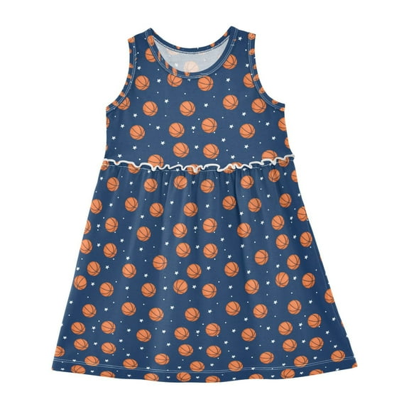 Girls Dress Basketball Star Sleeveless Dress for Girls Hem A-Line Casual Sundress