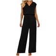 thumbnail image 1 of Tops de Mujer Vestido Casual de Manga Larga Suelta Cuello en V de Manga Corta con Pantalones de Piernas Anchas Set de Pantalones Cortos de Bolsillo, Trajes de Calentamiento de Mujer 2 Piezas, 1 of 6