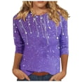 thumbnail image 2 of PNTUTB Women's 3/4 Sleeve Round Neck Top/Shirt Printed Round Neck Long Sleeve Basic Tees Blouses, 2 of 6