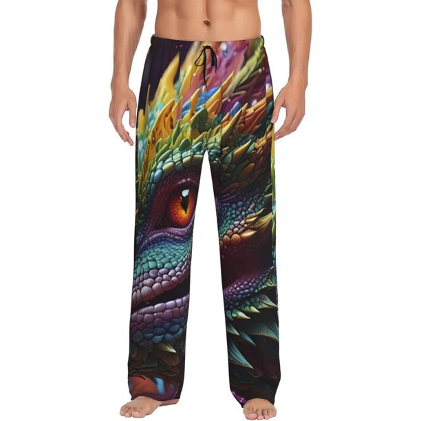 Fotbe Colorful Dragon Head Profile Pantalones de Pijama para Hombre, Pantalones de Dormir, Pantalones de Casa con Cintura Ajustable y Bolsillos-Medium