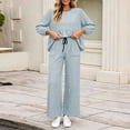 thumbnail image 4 of Asgosdo Women Two Piece Outfits Boho Grid Ruffle Long Sleeve Top and Wide Leg Pant with Pocket Casual Fall Winter Matching Lounge Sets, 4 of 6