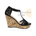 thumbnail image 5 of Perphy Open Toe Lace Platform Wedges Heel Sandals for Women Black 7, 5 of 7