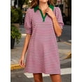 thumbnail image 5 of Stripe Printing Women Short Sleeve V Neck Casual Mini Shirt Dresss, 5 of 6