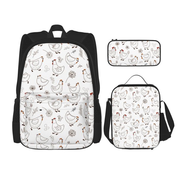 Fotbe Funny Chicken Set Escolar 3 en 1 para Niños - Mochila Duradera con Lonchera Aislante y Estuche para Lápices - Mochila Escolar para Niños y Niñas