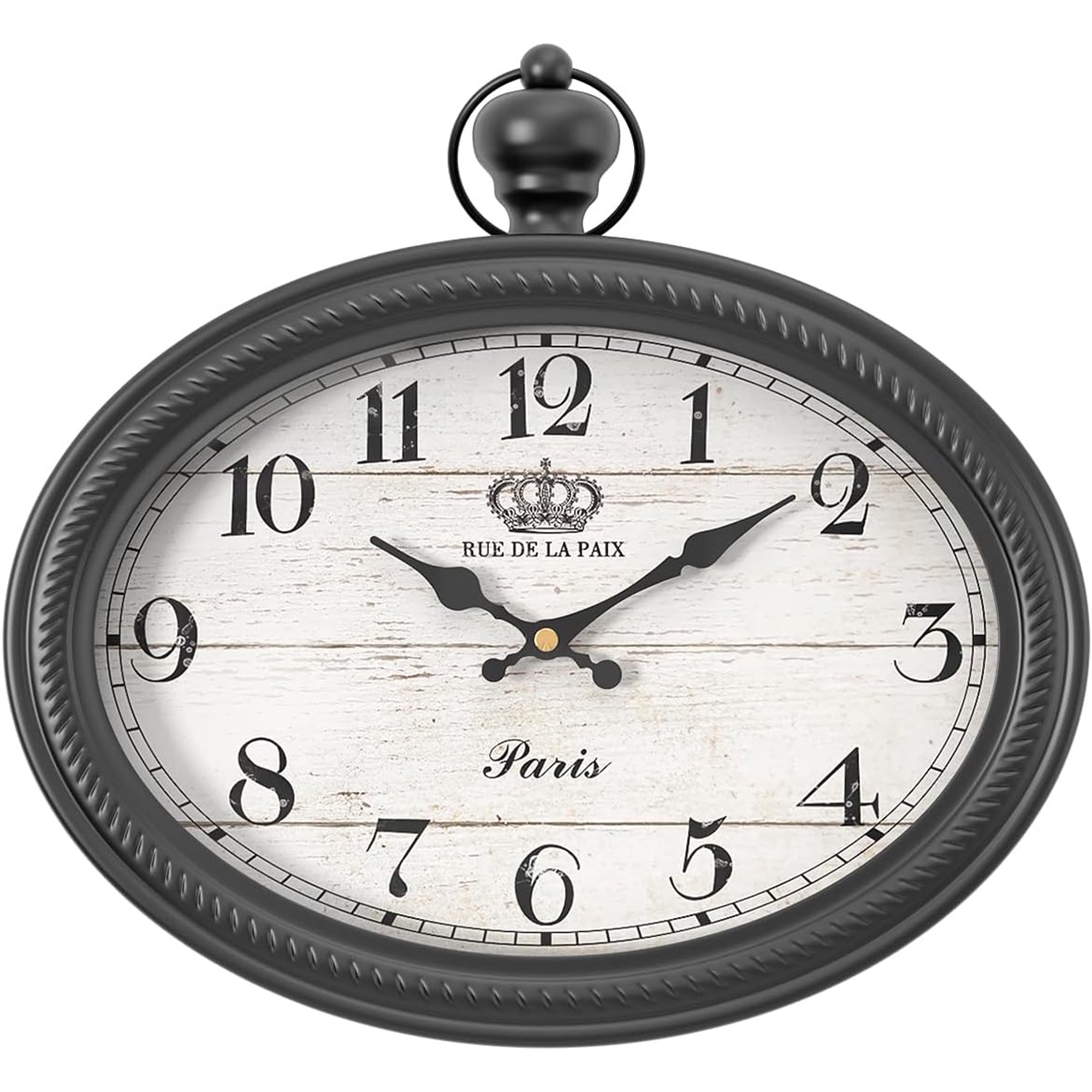 Retro Oval Wall Clock. Black Vintage Antique Style