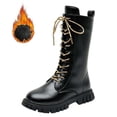 thumbnail image 3 of CAIXIA Girls Lace Up Combat Boots Mid Calf Riding Boots Side Zipper Fashion Round Toe Combat Boots Pu Leather Non- Lug Sole Motorcycle Boots School Shoes for Girls Little Kid/big Kid Shoes, 3 of 7