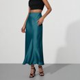 thumbnail image 4 of Byworldtasic Womens Skirts Women Solid High Waist Silky Casual Elastic Satin Skirt Solid Color Midi Skirt, 4 of 8
