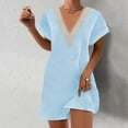thumbnail image 2 of Awdenio Summer Dresses for Women, Fashion Ladies Summer Solid Causal V-Neck Short Sleeve Vacation Lace Dress Light Blue 3XL, 2 of 7