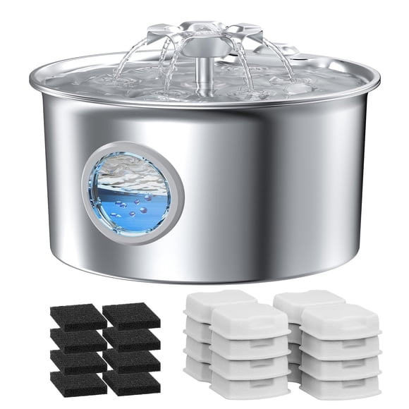 Fuente de agua para gatos IHOUONE de acero inoxidable de 2,6 L, silenciosa