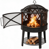 2-in-1 Wood Burning Fire Pit & BBQ Grill with Cover & Poker - Outdoor for Patio