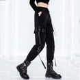 thumbnail image 2 of Black Cargo Pants for Women Techwear Women Loose Street Rock Style Casual Black Pants with Chain Goth Pants, 2 of 11