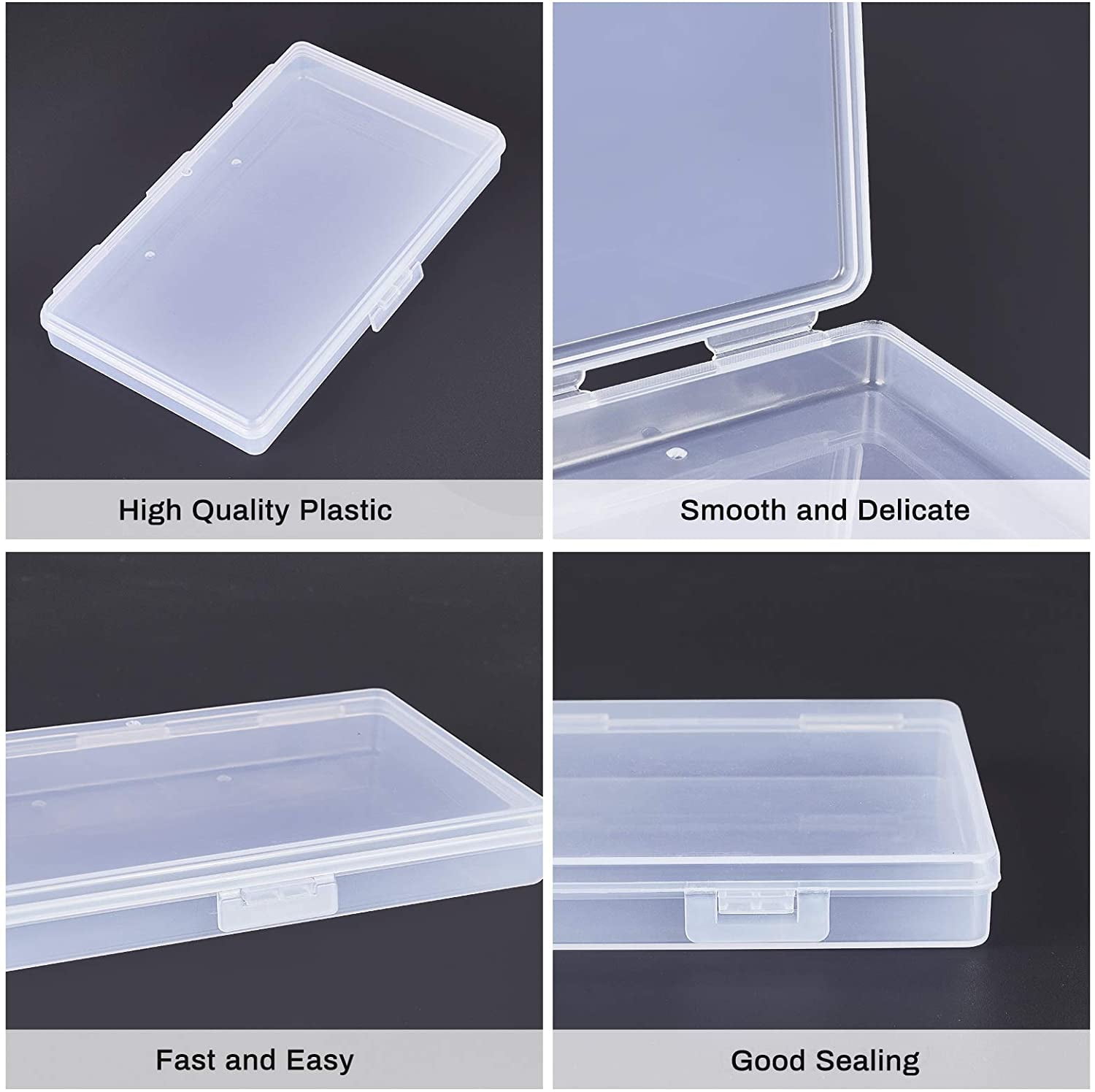 8 Pack Rectangle Clear Plastic Storage Box with Double Hinged Lids 