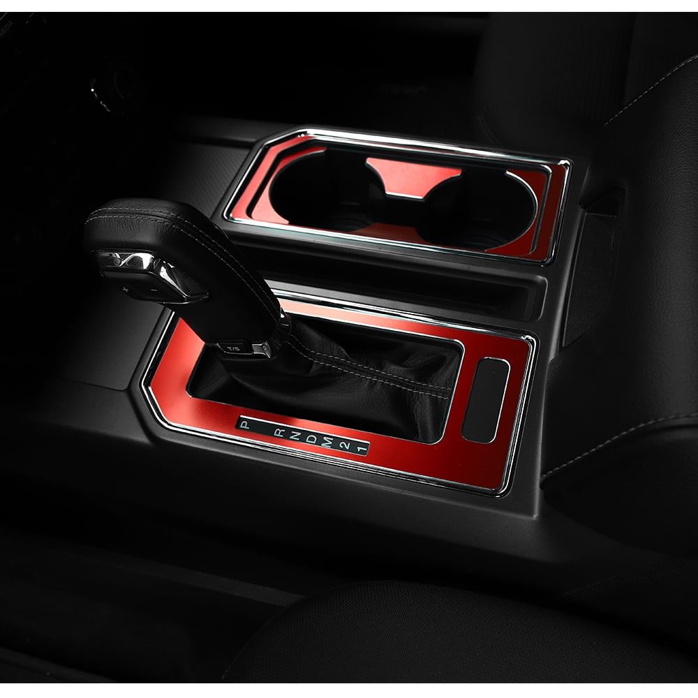 CheroCar Gear Shift Cup Holder Trim Sheet Kit Cover Interior Accessories for Ford F150 2015-2020,Red