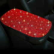OTOSTAR Bling Bling Car Armrest Cover Luster Crystal Car Center Console Cover Protector Universal Auto Arm Rest Cushion Pads Car Interior Decor Accessories (Red)