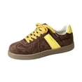 thumbnail image 3 of Domuza Women's Retro Suede Low Top Sneakers, Color Block Stripe Lace Up Casual Walking Shoes, Classic Comfort Fashion Sneakers for Daily Outdoor Wear Yellow 8（EU-40）, 3 of 7
