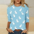 thumbnail image 2 of Jinhomg Fashion Easter Shirts for Women Cute Bunny Rabbit Graphic Holiday Blouses Casual 3/4 Sleeve Crew Neck Tunic Tops Easter Day Celebration T-Shirts 2025 Saving Light Blue S, 2 of 6