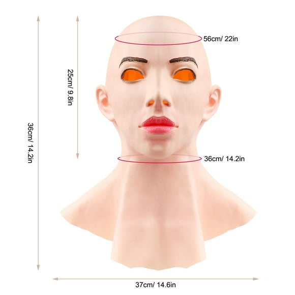 Cubierta de cabeza de látex femenina realista Cosplay Drag Queen Halloween vestido elegante