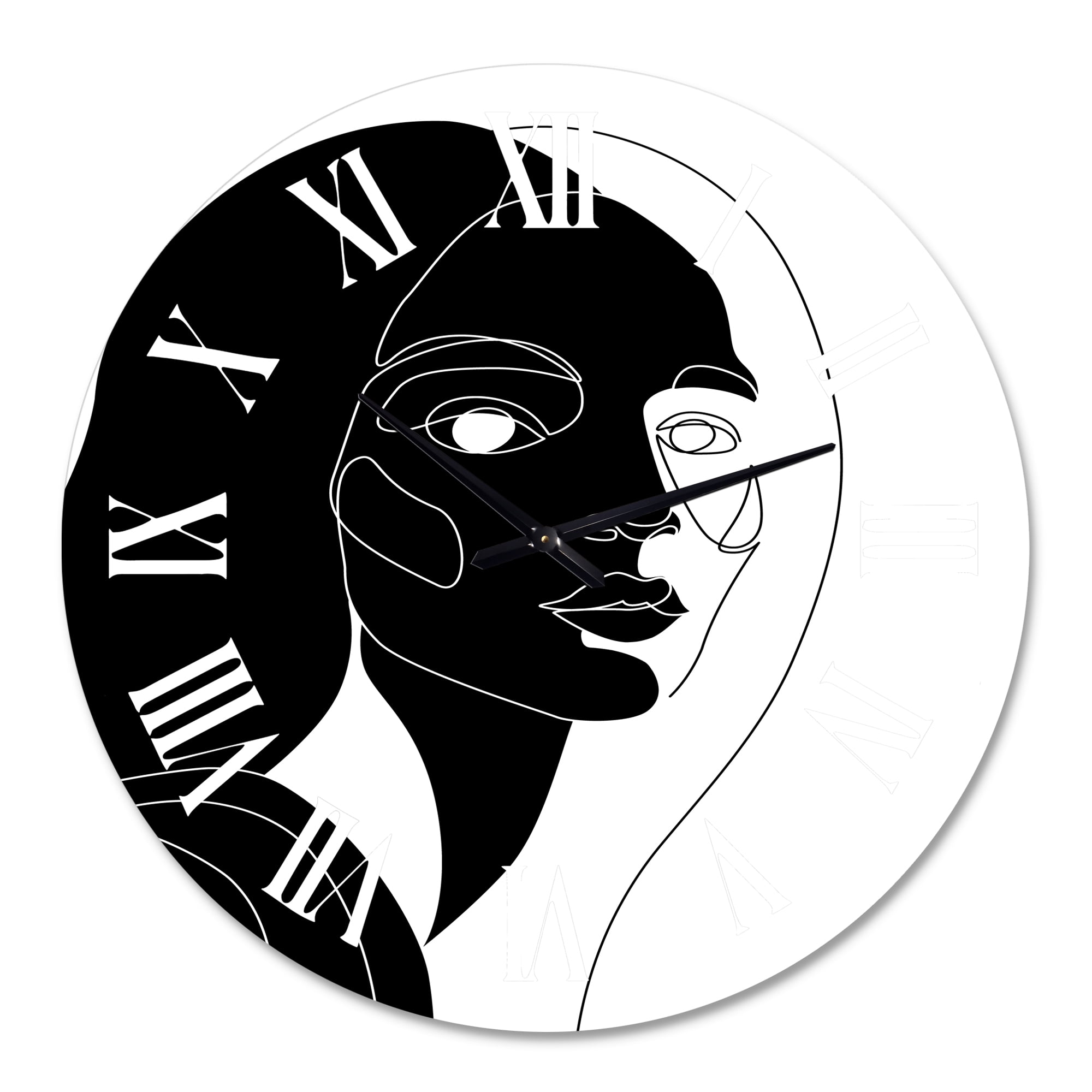 Designart 'Retro Monochrome Minimal Portrait Of Young Woman' Modern Wall Clock