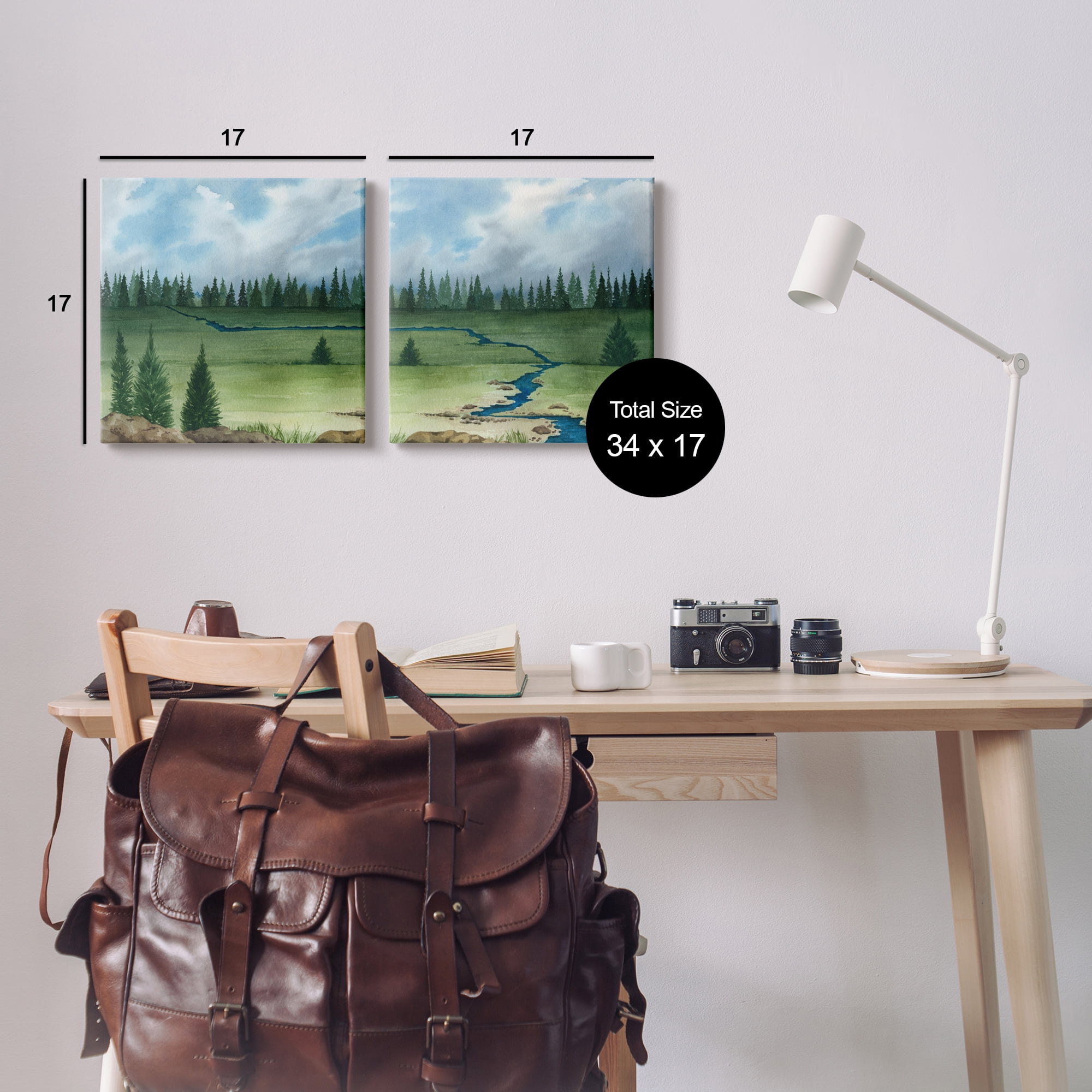 Stupell Distant Stream Trees Nature Landscape Landscape Painting Gallery Wrapped Canvas Print Wall Art, Set of 2