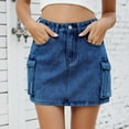 thumbnail image 2 of New Summer Arrivals SMihono Women Denim Cargo Skirt Y2K, Mini Low Waist Jean Skirts Bodycon Flap Pockets 2025 Trendy Shorts High Stretchy Cargo Skirt Dark Blue S, 2 of 6