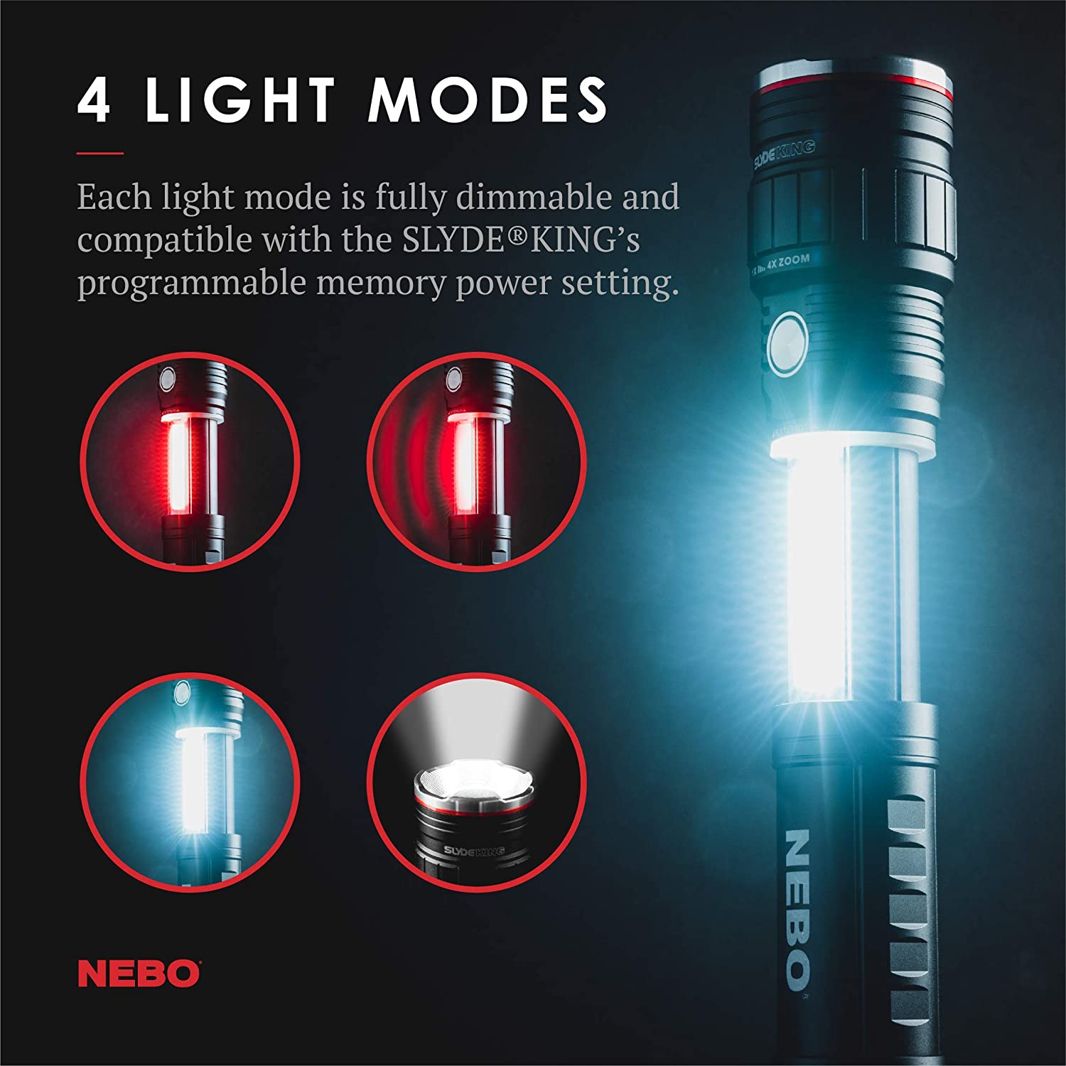 NEBO Slyde King Flashlight, Rechargeable LED Flashlight and Work Light, Bright, Durable, Everday Carry & Camping Flashlight with 4 Light Modes, C.O.B. Work Light and Magnetic Base - image 4 of 7