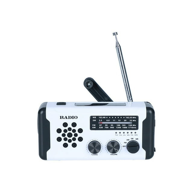 Nueva radio de emergencia para exteriores con manivela, resistente al agua y con carga solar, luz potente y linterna.