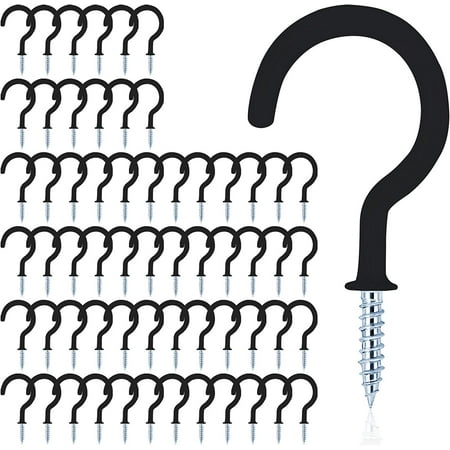 

50 PCS Vinyl Coated Ceiling Hooks Question Mark Shape Hook Heavy Duty Screw Cup Hook for Bathroom Kitchen Wall Ceiling Hanging (Black 1/2 Inch)
