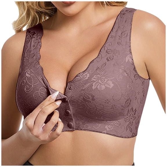 Gtoiithly Women's Lace Nursing Bra, Front Closure Wireless Bralette for Seamless Breastfeeding & Postpartum Support Purple XXXXL