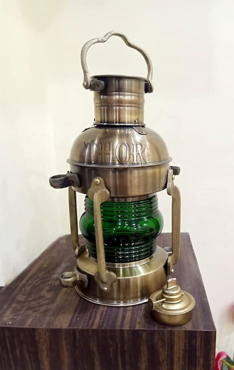 Handmade Antique Nautical Large Ship Boat Oil Lantern-Maritime Collectible Decorative-Boat Lamps-Nursery Green Oil Lamp-Vinatge Lighting Lamp Rustic Vintage Home Decor Gifts