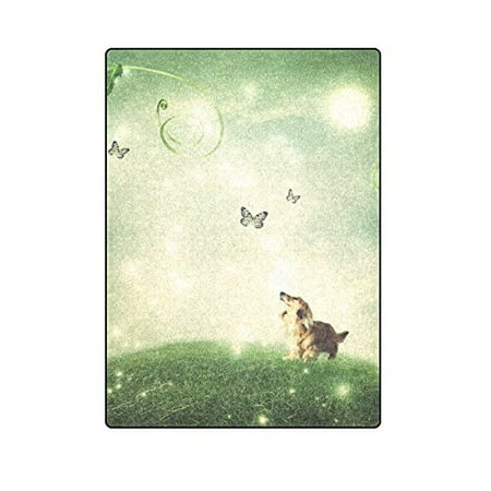 Dog Blankets And Throws CADecor Little Dachshund Dog With Butterflies Couch Sofa or Bed Fleece Blanket Throw 58x80 inches ()
