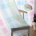 thumbnail image 5 of Blue Pink Plaid Semi Sheer Curtains 72 Inch Length 2 Panels Set, Pastel Green White Buffalo Patchwork Sheer Kitchen Curtain Privacy Voile Window Curtain for Living Room Bedroom Rod Pocket Drapes, 5 of 7