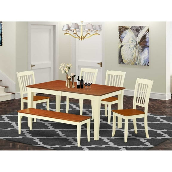 East West Furniture Nicoli 6-piece Wood Dining Set with Slatted Chairs in Cherry