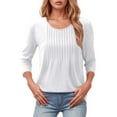 thumbnail image 1 of UANWENN Haut Plissé à Manches Longues Mode Décontractée Col Rond Bas pour Femmes Chemises à Manches Longues Fines T-Shirt Raglan Décontracté, 1 of 4