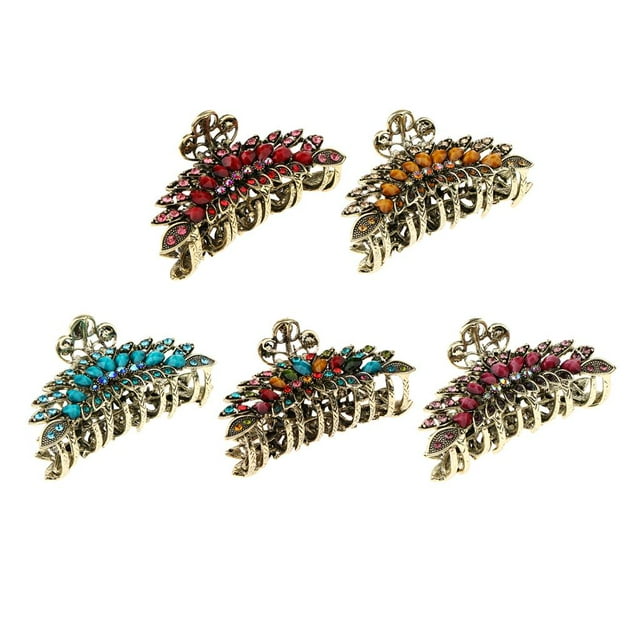 5 piezas de pinzas para el cabellero de mujer con de imitación, pinza de cabellero de cristal, accesorios para el cabe para mujeres iñas Jinwen Garra de pelo grande para mujer