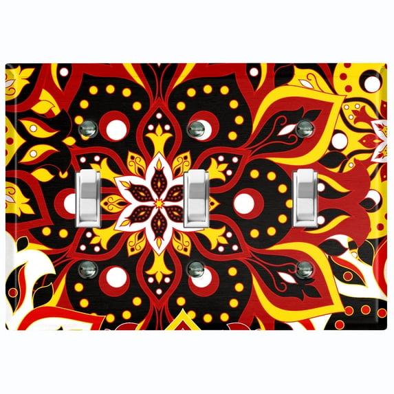 Metal Light Switch Plate Cover Colorful Black Red Mandala Flower Tile Pattern MDL023
