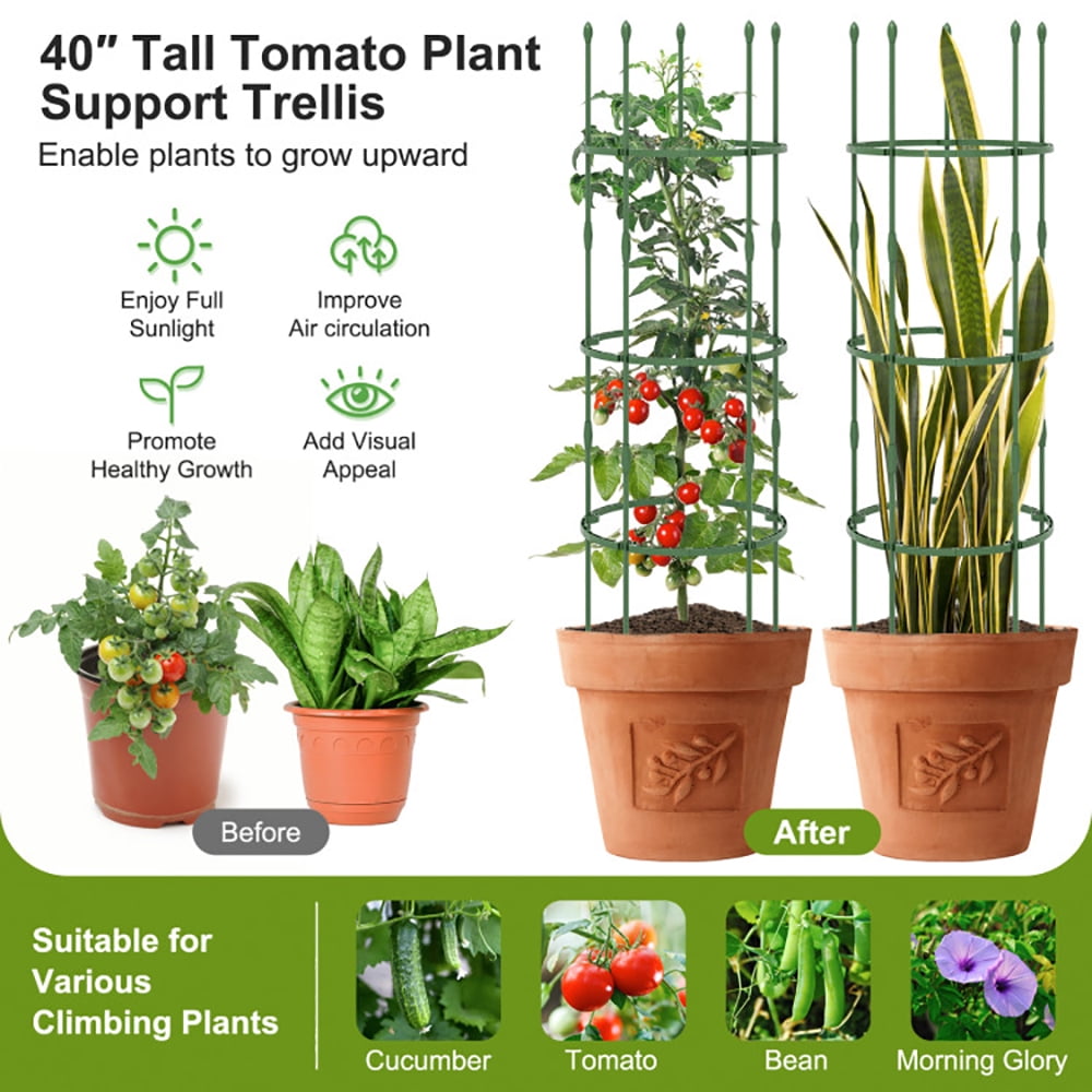 Spaco 3-Pack Garden Trellis 40"/60" Tall Plant Support Stands with Clips and Ties-M, Garden Stakes Tomato Trellis for Pots