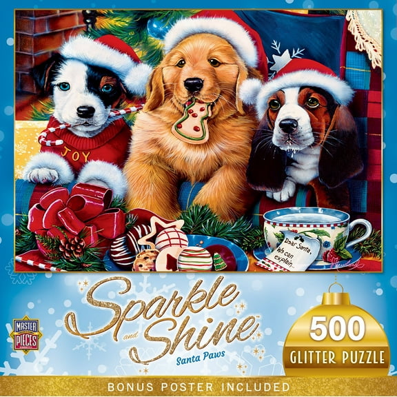 MasterPieces 500 Piece Glitter Christmas Jigsaw Puzzle - Santa Paws