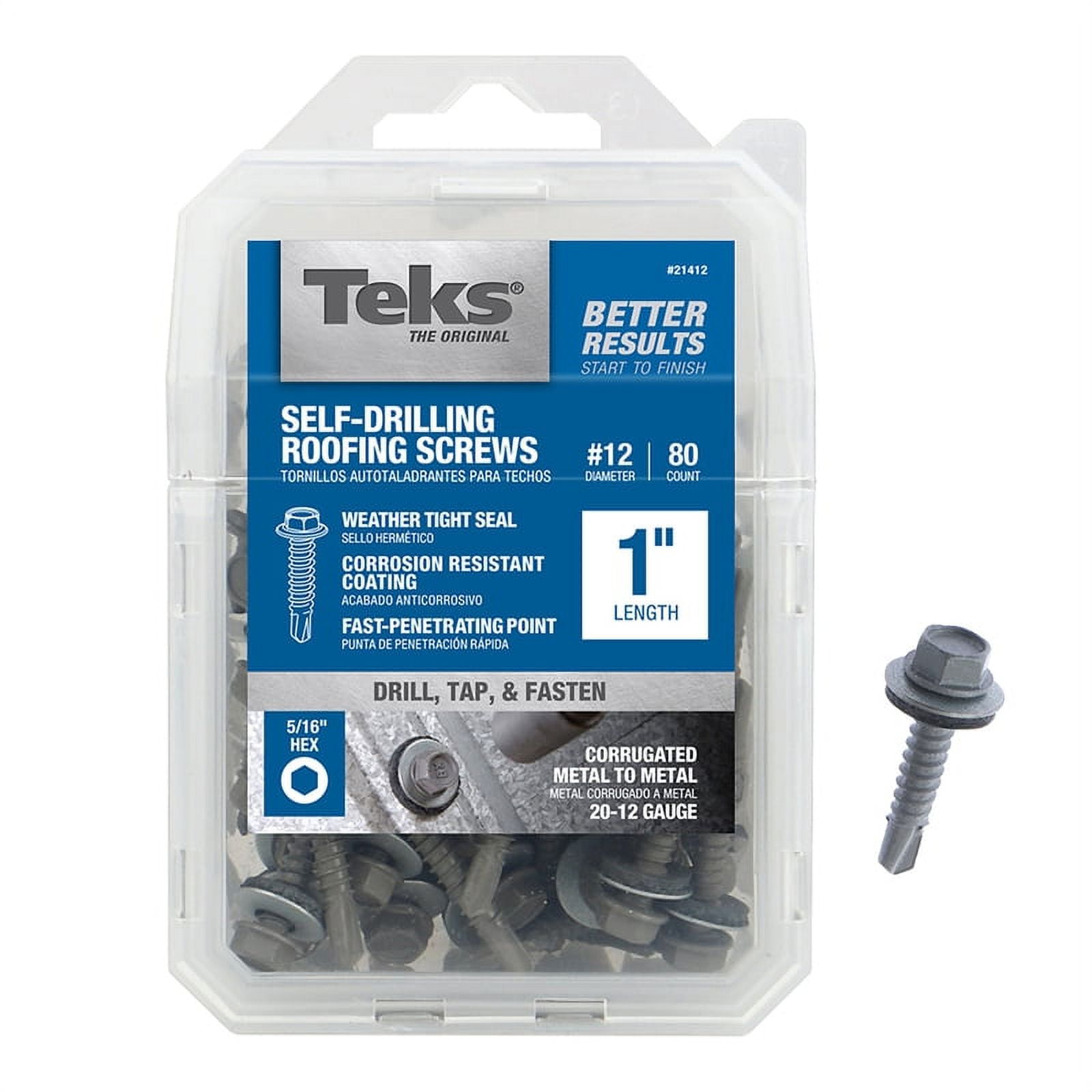 Roofing Screw - #12 x 1"" - Hex Head - Pkg of 80 - ITW Teks 21412