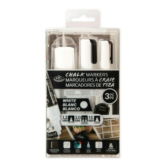 Royal & Langnickel 3 Piece Chalk Drawing Marker Set, White Variety of Size Tips