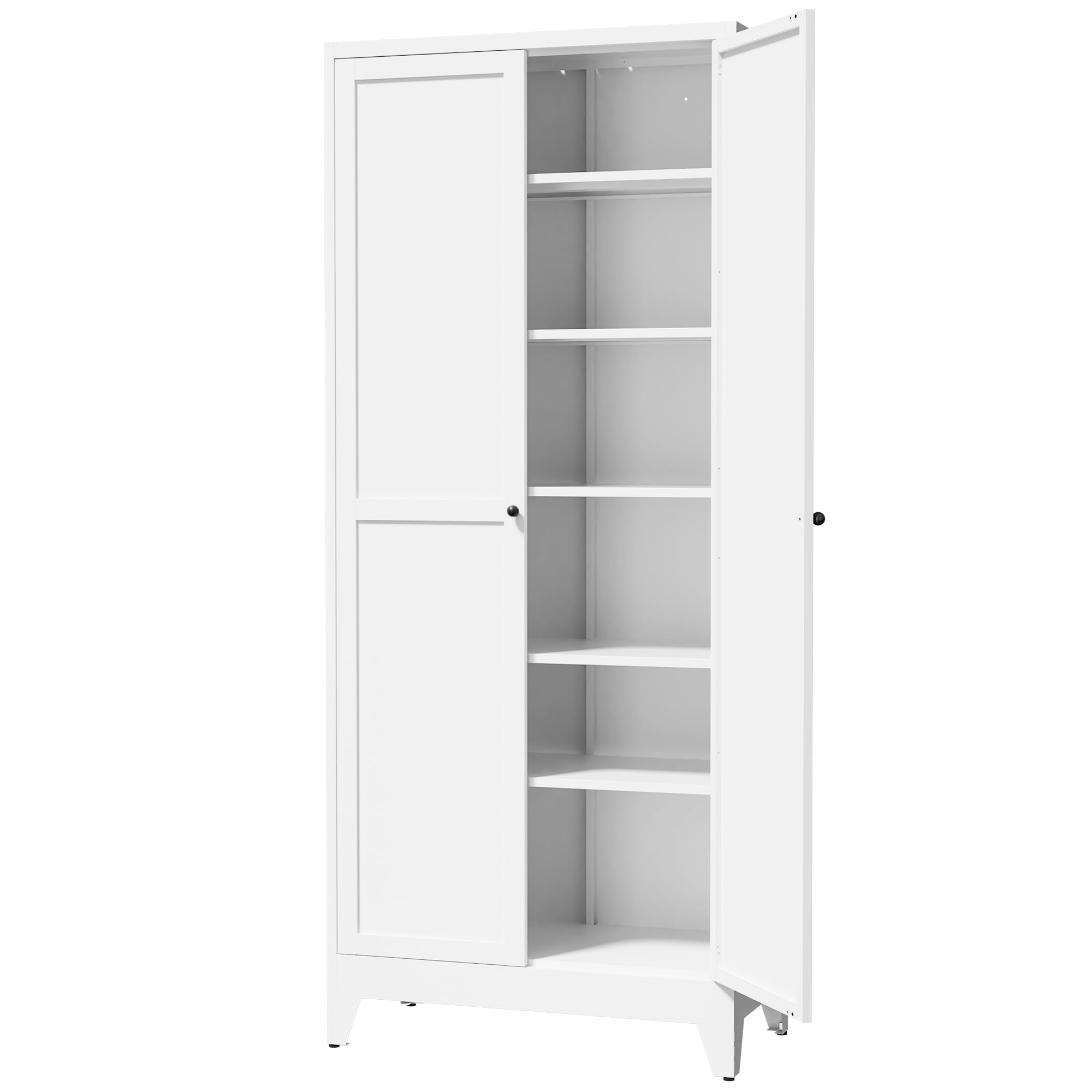 75" White Freestanding Metal Kitchen Pantry Storage Cabinet, 5 Adjustable Heavy-Duty Shelves Hold 180LBS Each, Magnetic Doors, Anti-Tip Design for Kitchen Pantry Dining Room