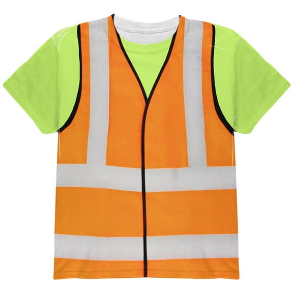 Halloween Road Worker Construction Vest Costume All Over Youth T Shirt Multi YLG