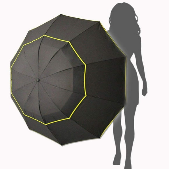 Extra Large Parapluie de Golf Parapluie Pliant Imperméable Compact Oversize, Double Auvent Ventilé Imperméable Bâton Parapluies de Voyage pour Femmes et Hommes Usage Domestique Le noir