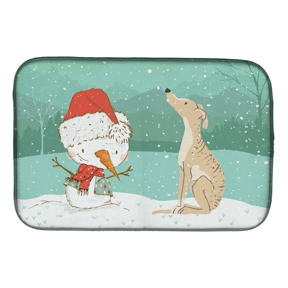 Brindle Greyhound Snowman Christmas Dish Drying Mat