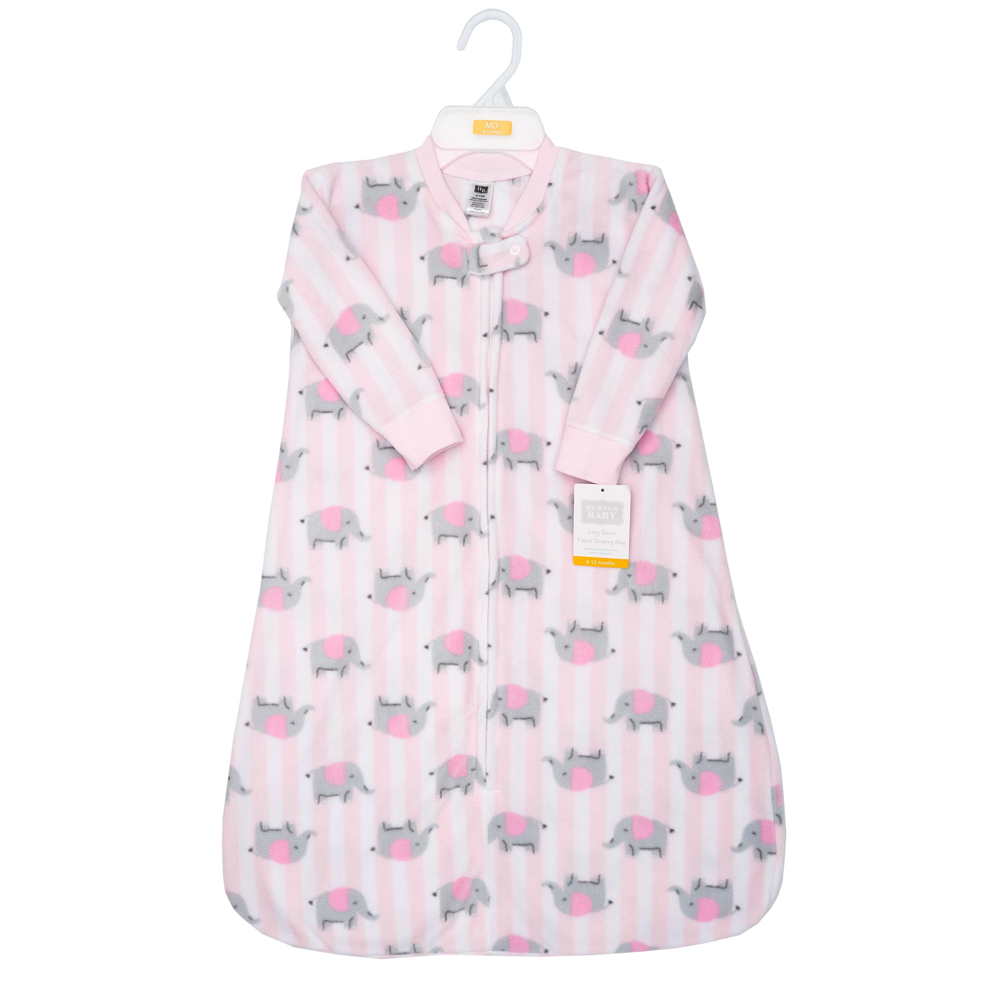 Hudson Baby Infant Girls Long-Sleeve Fleece Sleeping Bag, Elephant Stripe, 6-12 Months