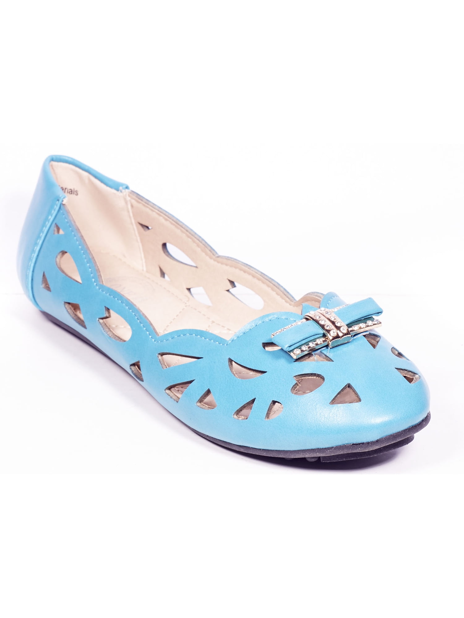 Women Ballerina Casual Flats, Perforated Slip Ons Shoes /w Bow Buckles