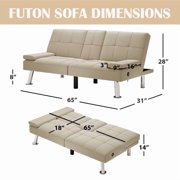 Bonzy Home Futon Versatile Sofa Bed with Cup Holders USB Port Foldable 2-Seater Guest Bed for Living Room, Ivory