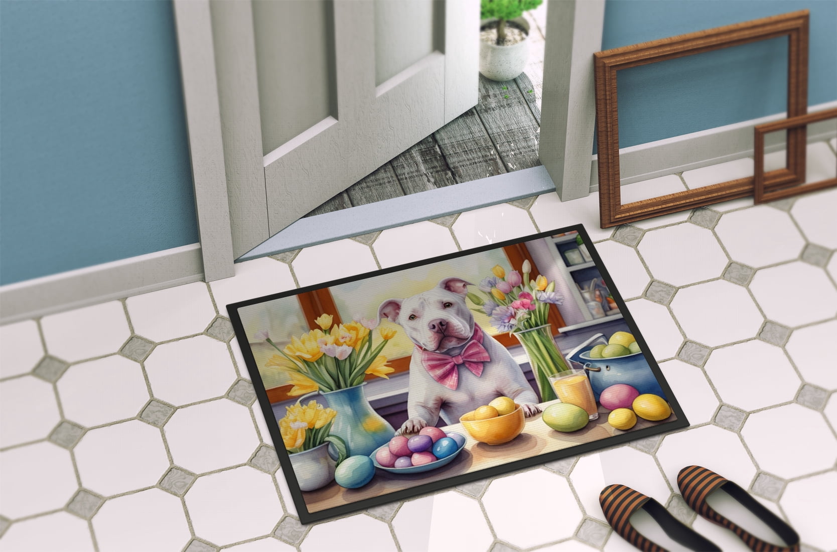 Carolines Treasures DAC6870MAT 18 x 27 in. Decorating Easter Pit Bull Terrier Doormat