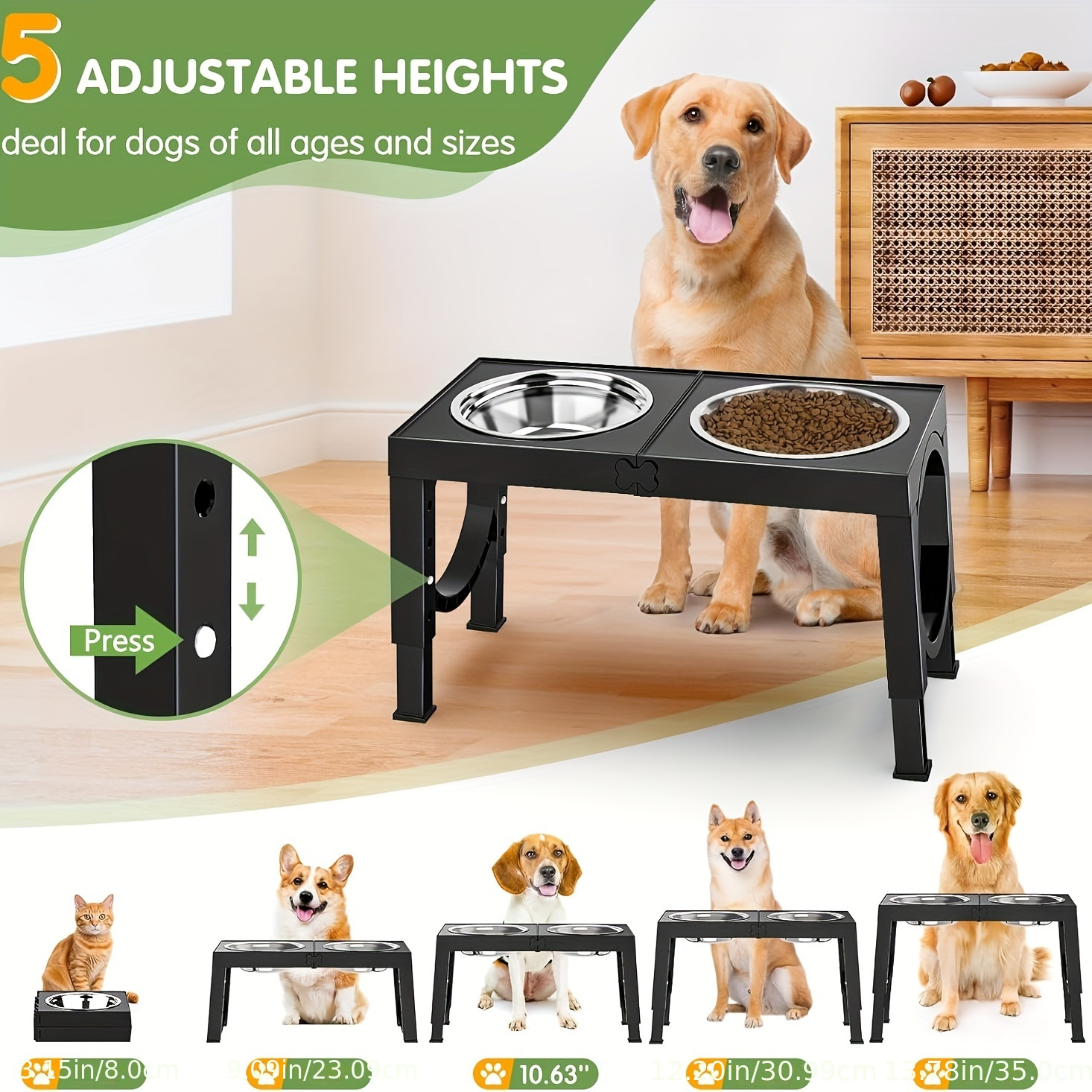 X XBEN 2-Pack Elevated Dog Bowls Stand, 5-Level Height Adjustable Feeder with 2 Stainless Steel Bowls, Anti-Slip Joint Relief Food Water Dish for Small Medium Large Dogs