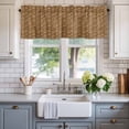 thumbnail image 2 of Vintage Rattan Farmhouse Short Window Curtain Valances, Minimalist Abstract Wicker Texture Brown Rod Pocket Kitchen Valances for Living Room Bedroom Bathroom Cafe 54" x 18", 2 of 8