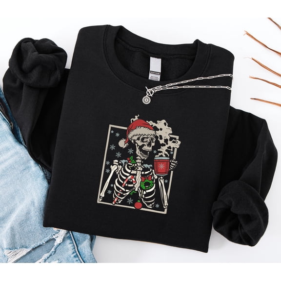 Dead Inside Skeleton Christmas Embroidered Sweatshirt, Spooky Gothic Ugly Xmas Sweater, Dead Inside Skeleton Christmas,Merry Christmas Shirt